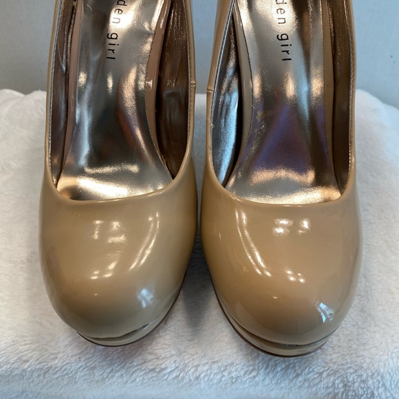 NIB Sz 8.5 - Madden Girl Fastenn Nude Patent Ultra High Stiletto Heeled Pumps - Picture 4 of 16
